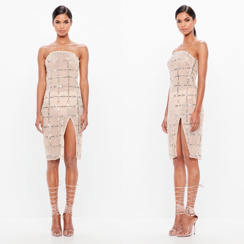 Peace + Love Nude Grid Embellished Bandeau Midi